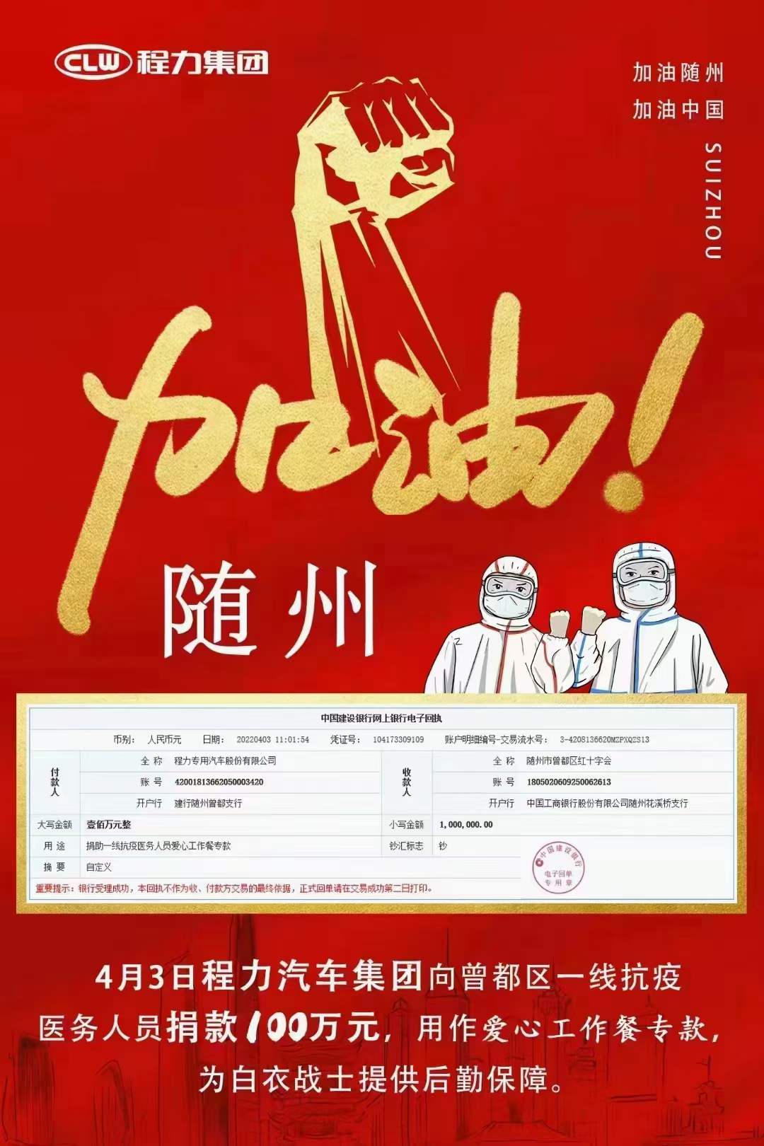 程力汽車集團(tuán)捐贈百萬愛心工作餐?？钪σ咔榉揽卣蔑@社會擔(dān)當(dāng)